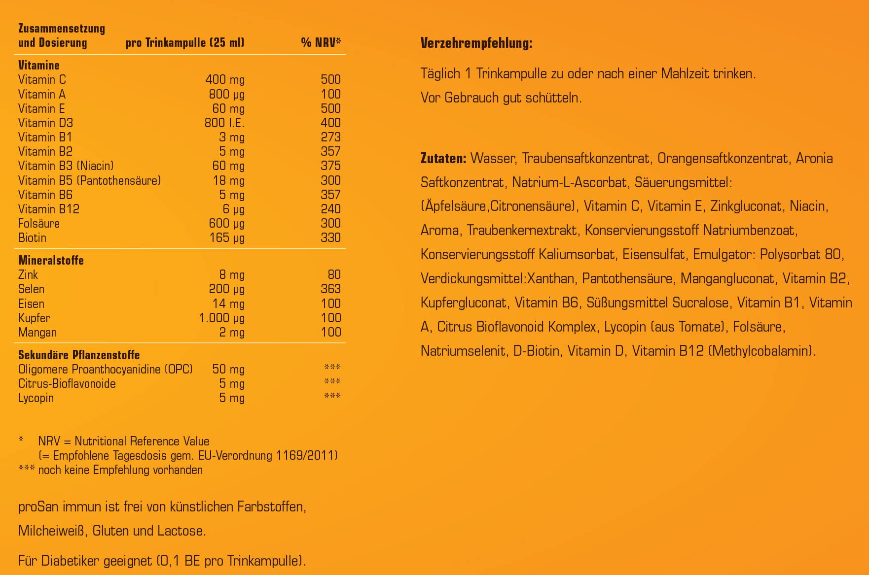 proSan Immun Trinkampullen (Monatspackung: 30 Stück) | Immunsystem-Boost, Vegetarisch, Hochdosiert, Vitamin C + weitere Vitamine, Mineralstoffe und OPC