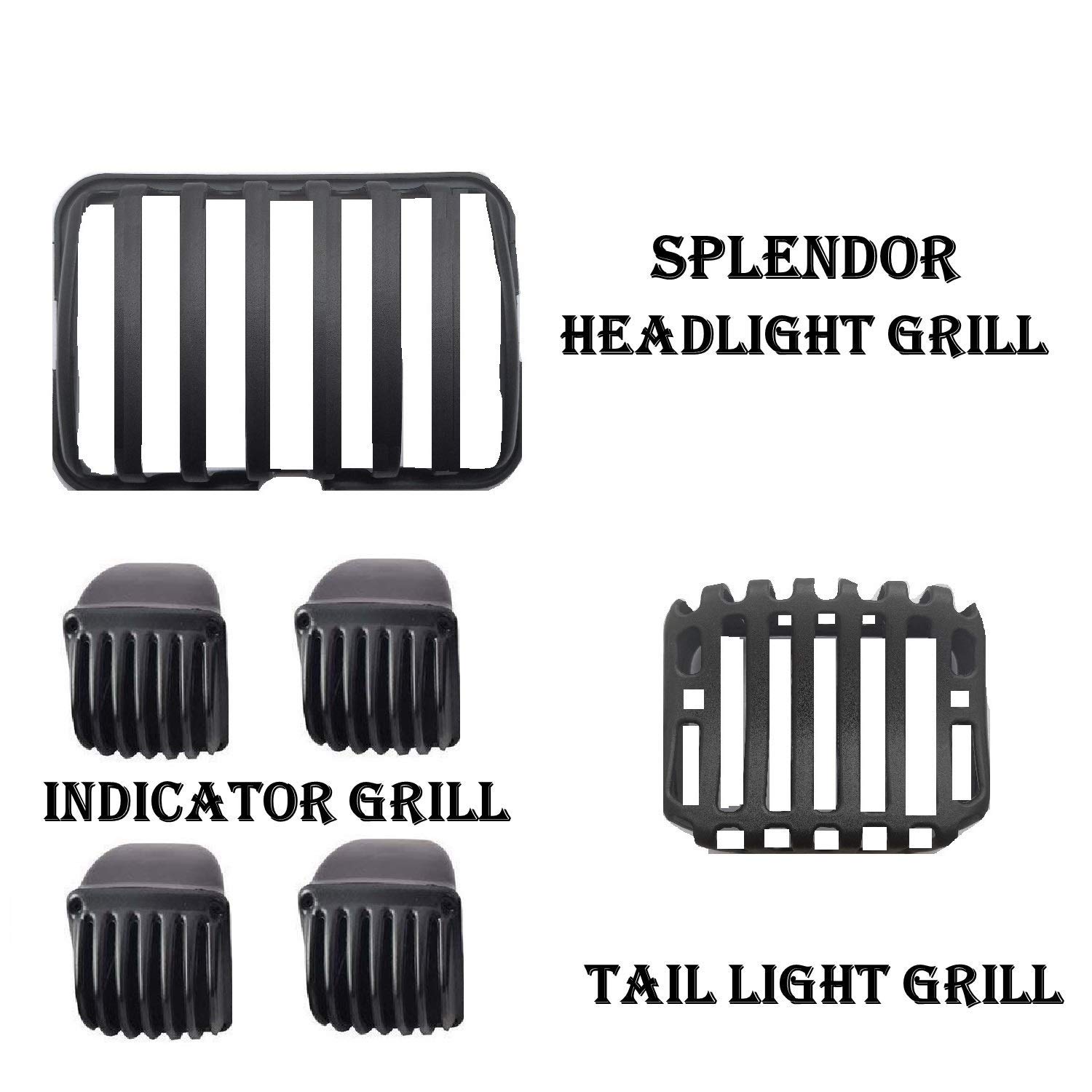 Quirky Zone Plastic Combo Grill Set Headlight Grill indicator Grill Tail Light Grill For Hero Splendor Bikes