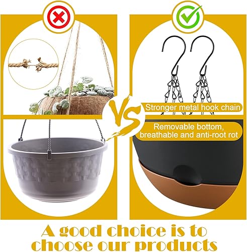 Miniatura 5 de Remerry Juego de 6 macetas colgantes de 11.2 pulgadas para plantas de interior y exterior, juego de macetas colgantes de plástico con agujeros de