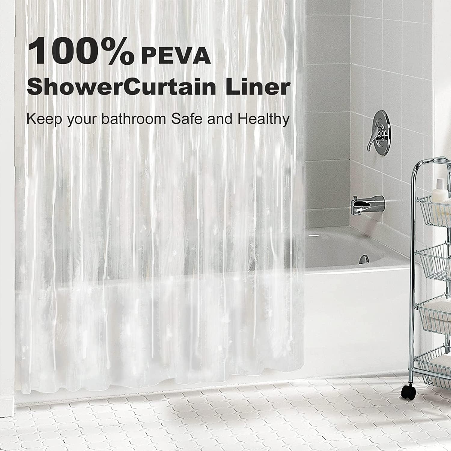 Blu-Pier Tech Clear Shower Curtain Set,Waterproof,PEVA Shower Curtain Liner for Bathroom，72W x 72H-6Gauge