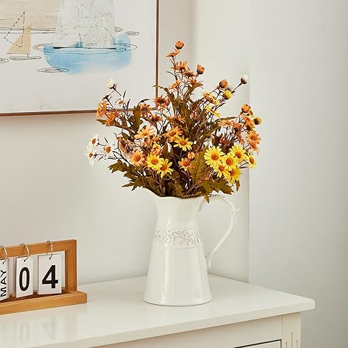 Miniatura 3 de Jarrón de cerámica blanca, jarra de flores, jarrón de granja para decoración del hogar, jarrón de jarra de 8.5 pulgadas.