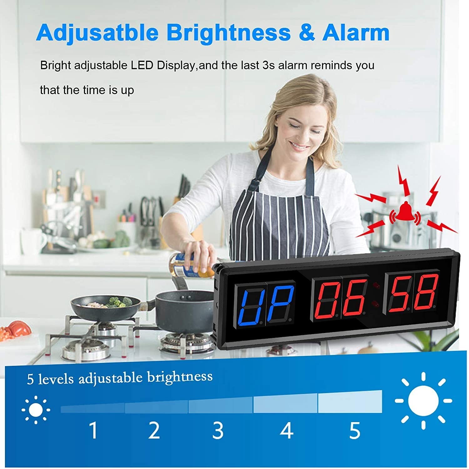 Temporizador de Gimnasio, Temporizador de Intervalo LED, Reloj de Pared con Cuenta Regresiva Digital, Reloj de 1,5 Pulgadas hacia Abajo/Arriba, CronóMetro para el Hogar