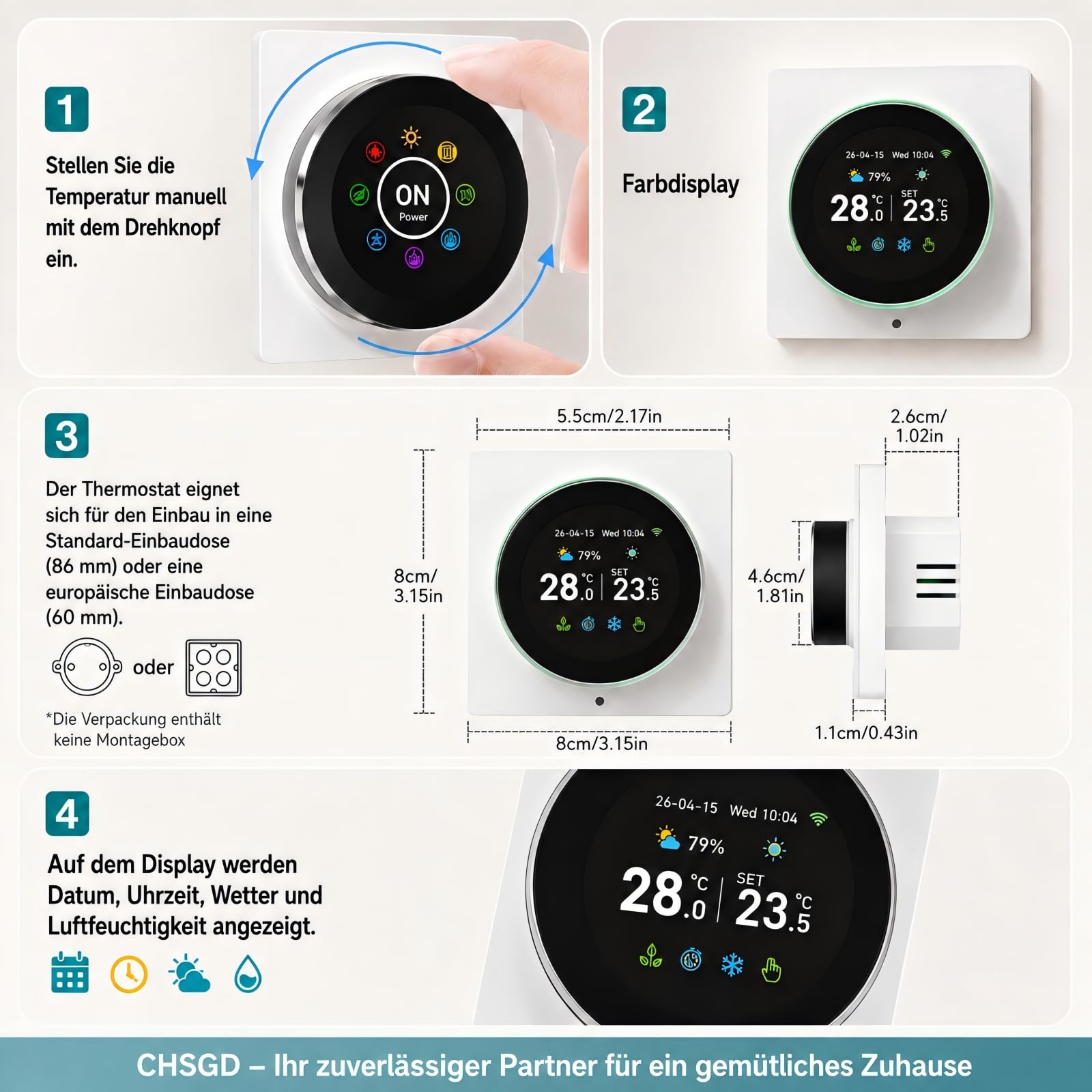 Raumthermostat Elektrische Fußbodenheizung Drehregler mit externer Sensor | Programmierbar Digital Thermostat Fussbodenheizung Unterputz WLAN Smart,für Alexa Google Home Assistant Tuya Smart Life,16A