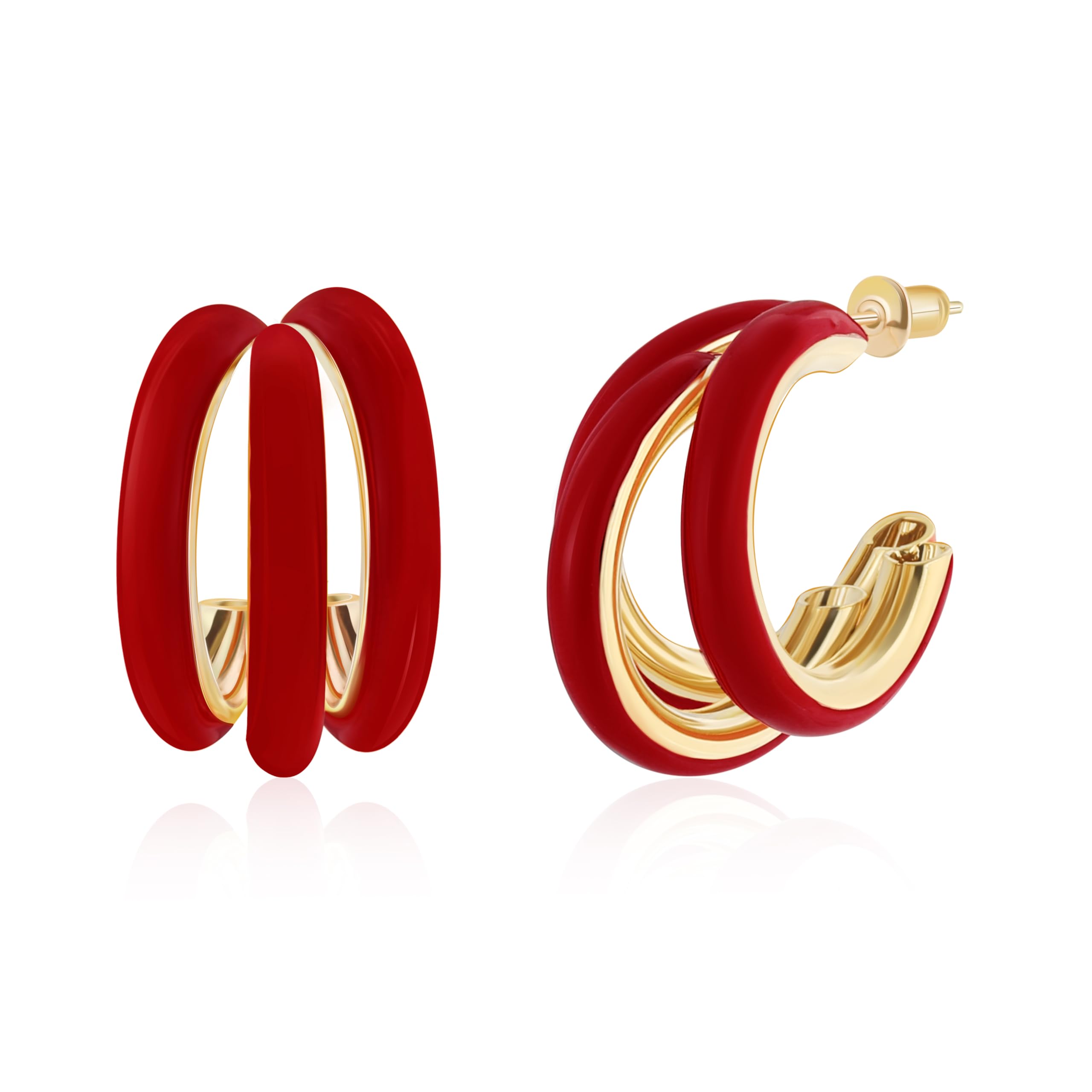 Gold Chunky Triple Hoop Earrings, Thick Three Open Hoop Earrings for Women Trendy Jewelry Gifts