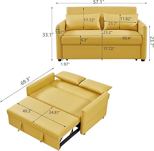 Miniatura 9 de Aoowow Sofá cama convertible de 57 pulgadas, sofá cama de piel sintética de 2 asientos con cama extraíble, sofá biplaza con respaldo ajustable, 2