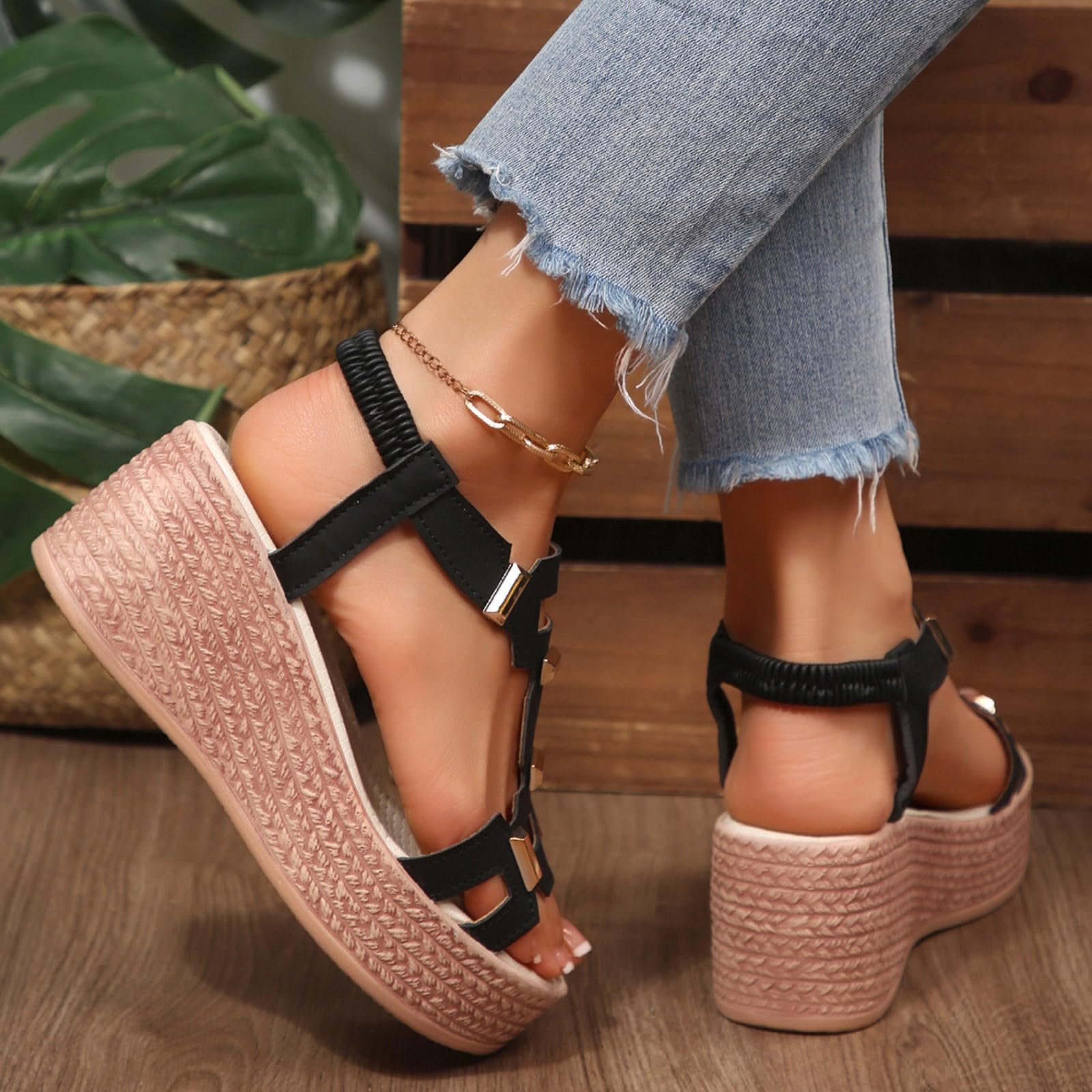 Zapatos de cuña para mujer con tacón de verano sandalias de verano zapatos tacón de cuña cómodas sandalias elegantes sandalias romanas ligeras zapatos de verano plataforma corcho al aire libre