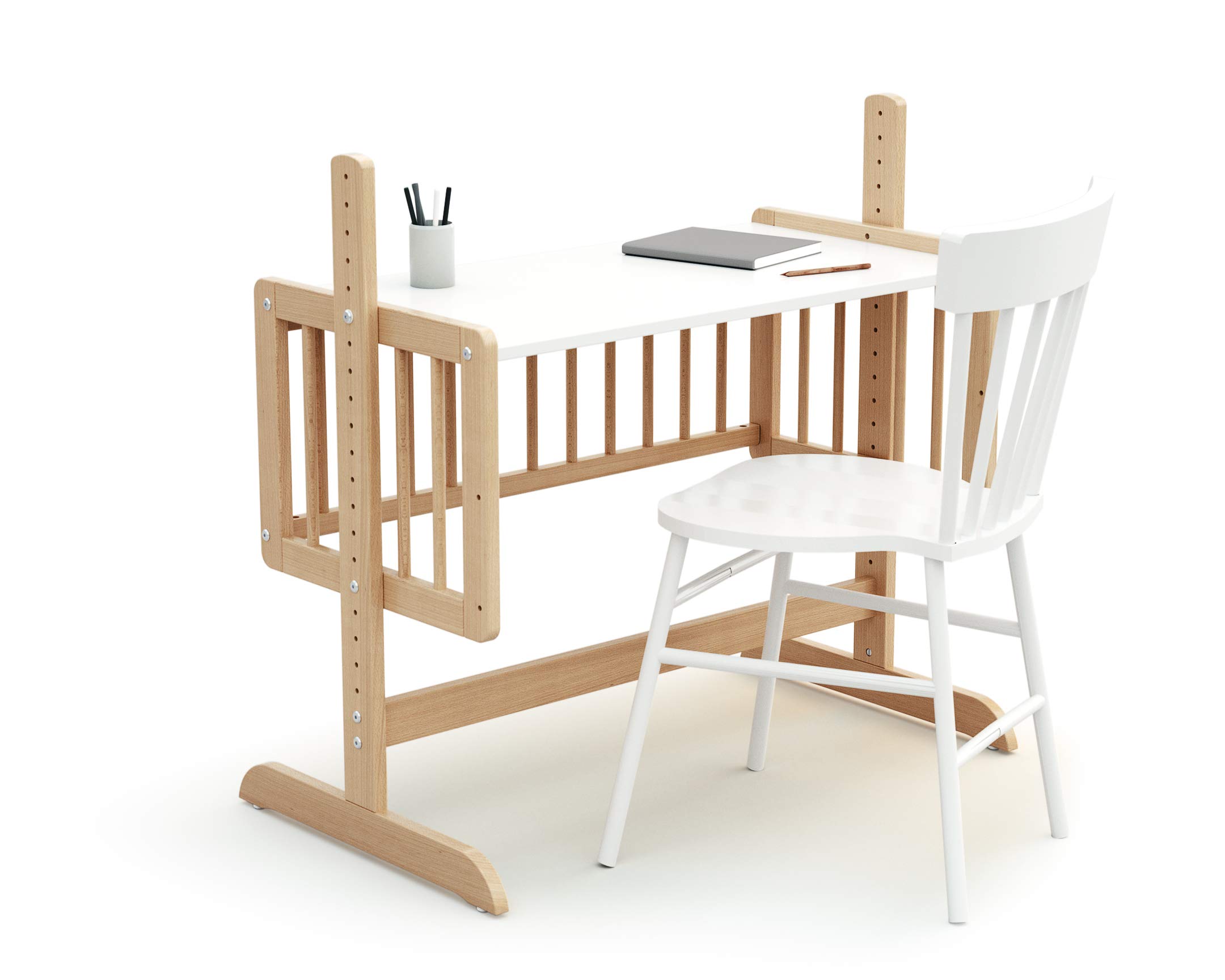 AT4 - Weige Babybett Beistellbett Holz mit Matratze Essentiel Lackierte Buche | 5 in 1 Wiege |Holz | Babybett mit Matratze | Höhenverstellbar | 80x40cm