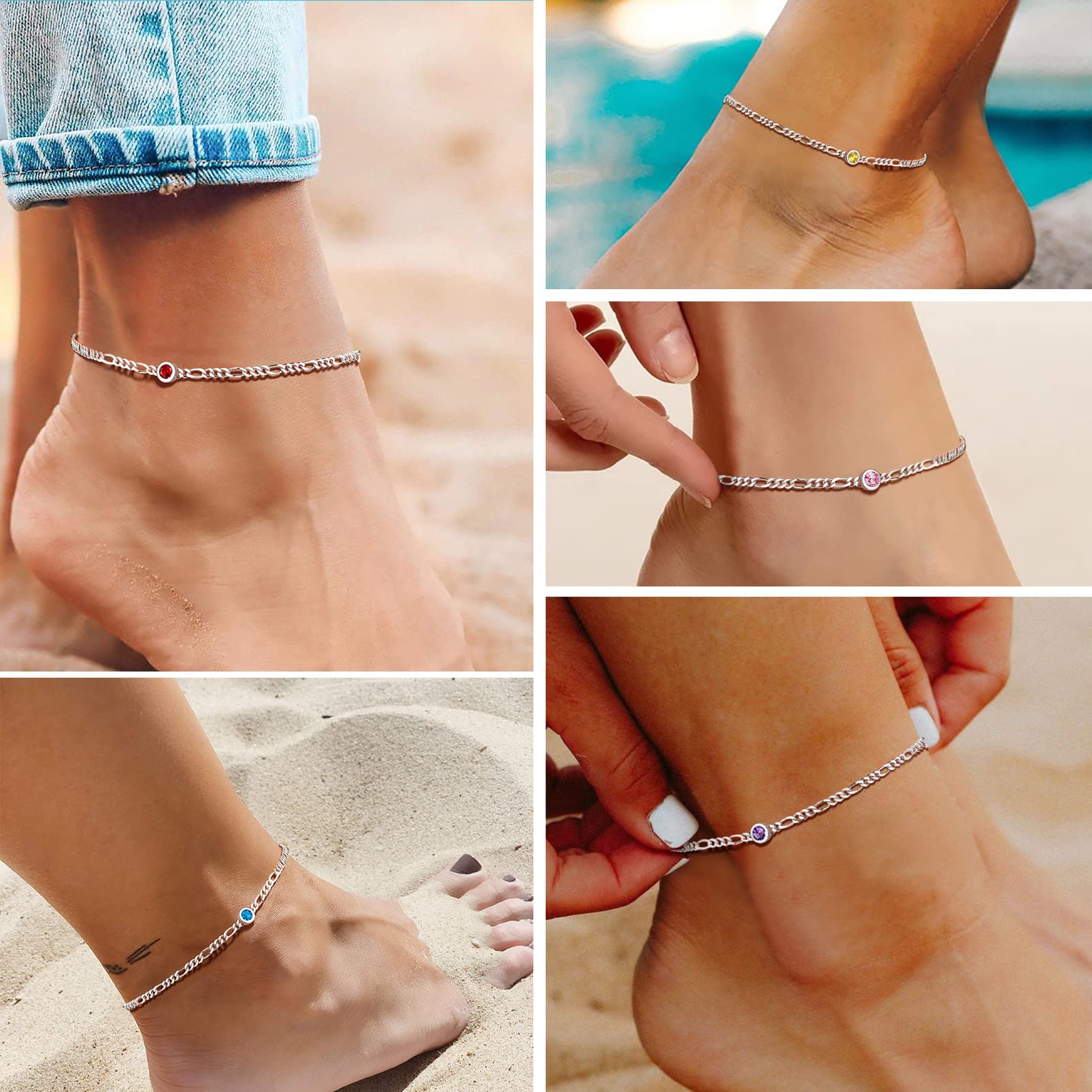 PROSILVER Cavigliera Argento 925 con Pietra Portafortuna 12 Mesi da Estate Spiaggia con Confezione Regalo 22+5cm Regaolabile