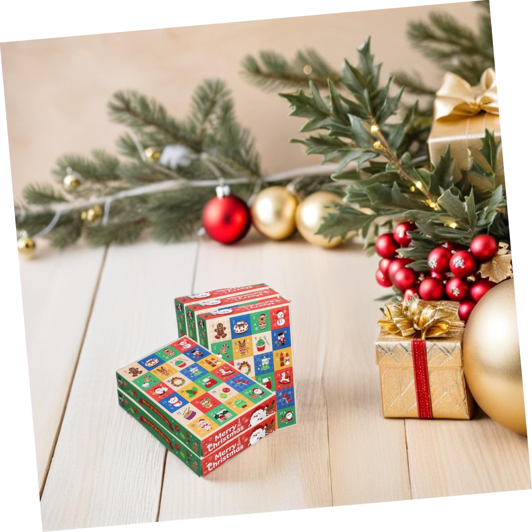 UKCOCO 5 Pezzi Scatole Avvento in Carta per Regali di Natale Dessert Dolcetti e Bomboniere Scomparti per Imballaggio e Fai da Te Contenitori Natalizi per Dolci e Piccole Torte