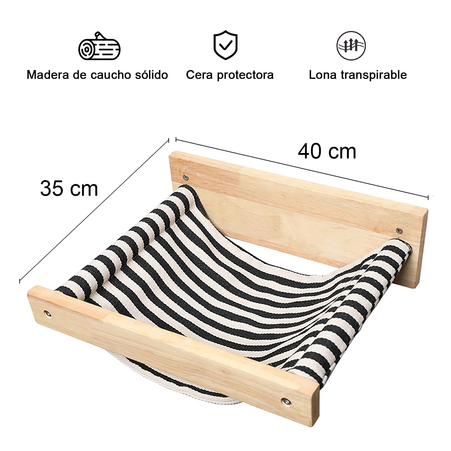 FUKUMARU Cama Pared Gato, Hamaca para Gatos Grande montado en la Pared, De Madera Maciza de Caucho, Muebles de Gatito Premium para Dormir, Jugar, Escalar y Descansar, Soporta hasta 18 KG