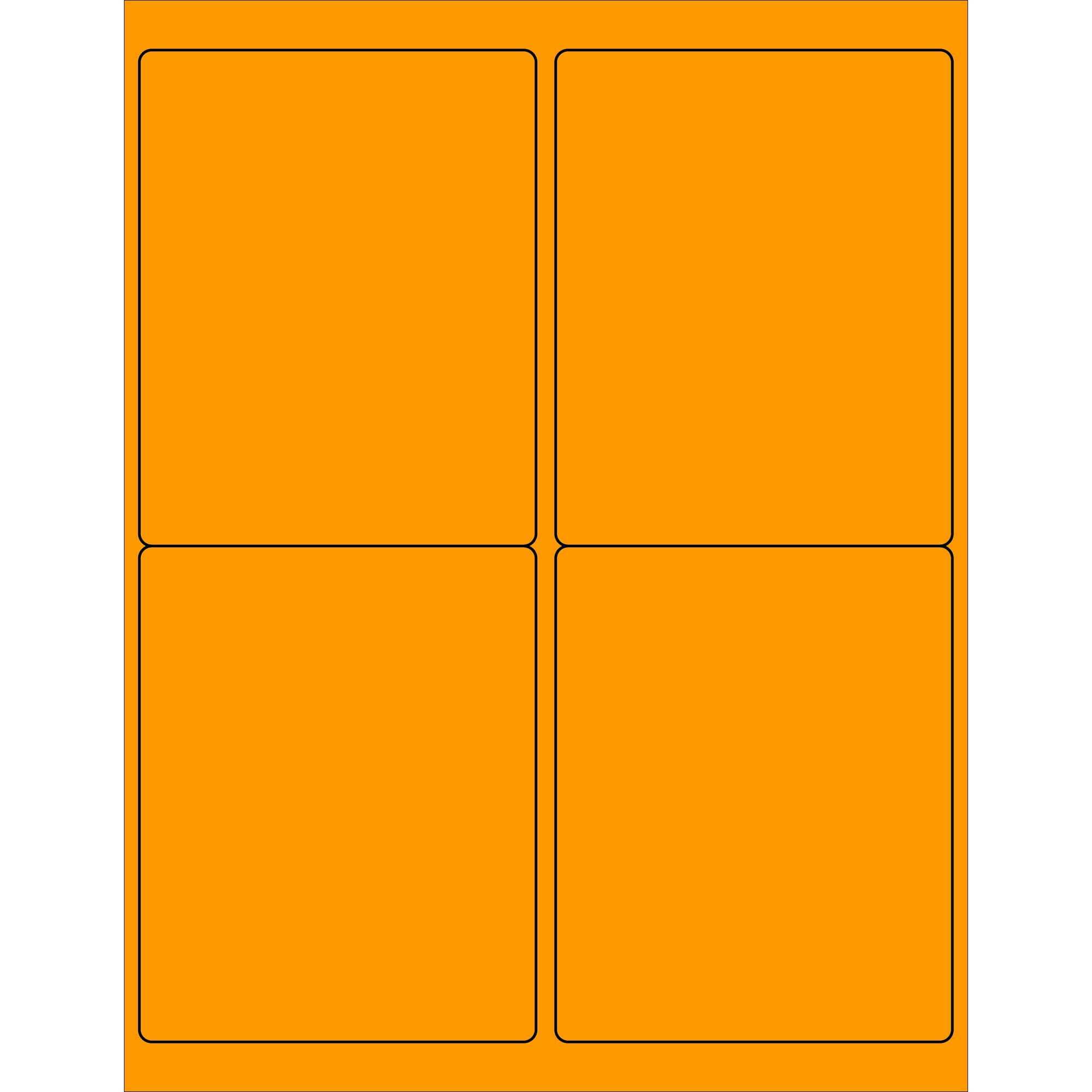 Tape Logic 4' x 5' Fluorescent Orange Shipping Address Labels, for Laser & Inkjet Printers, Permanent Adhesive, 8 1/2' x 11' Sheet, 4 Labels Per Sheet, 100 Sheets