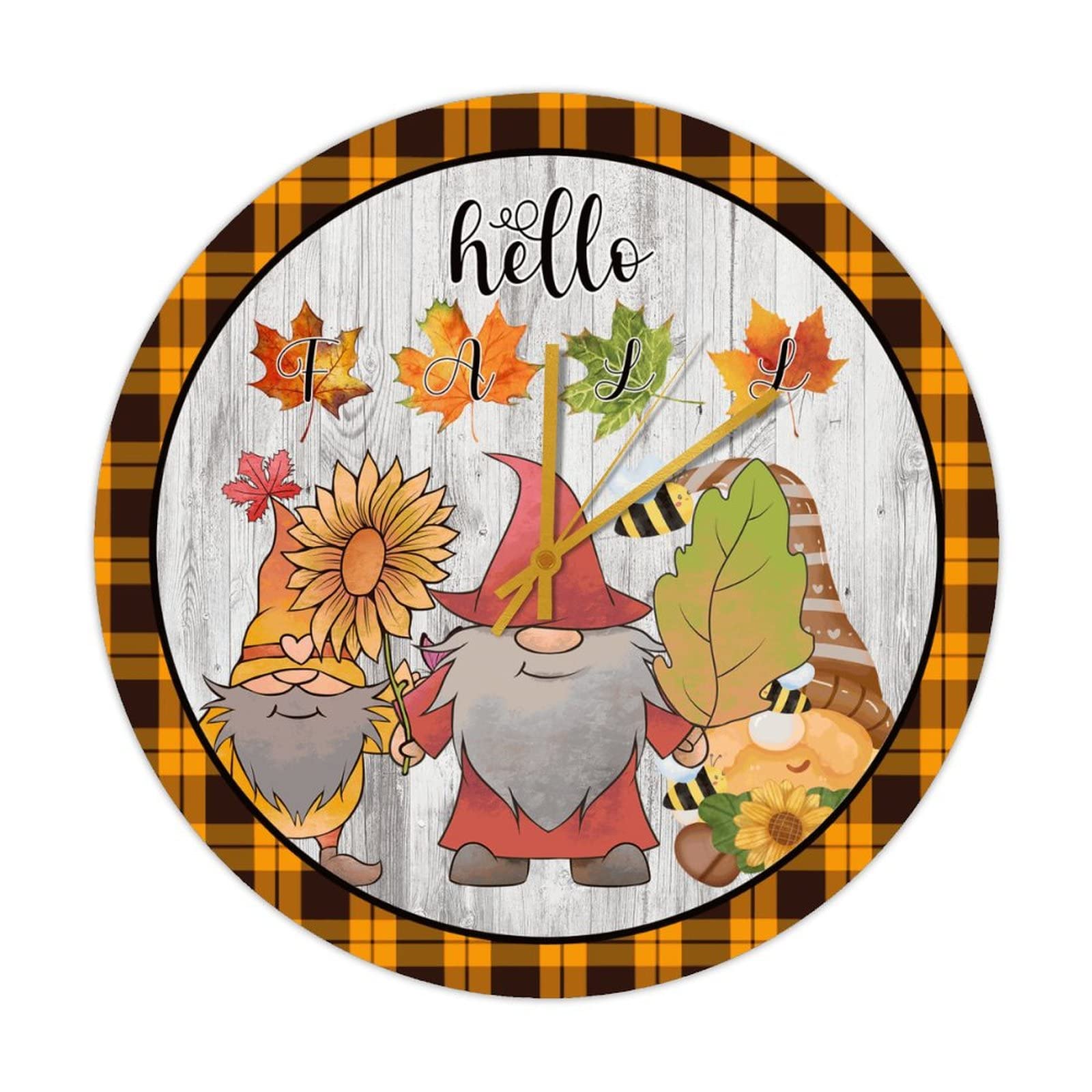 Horloge de cuisine vintage Hello Fall Gnome pour décoration murale