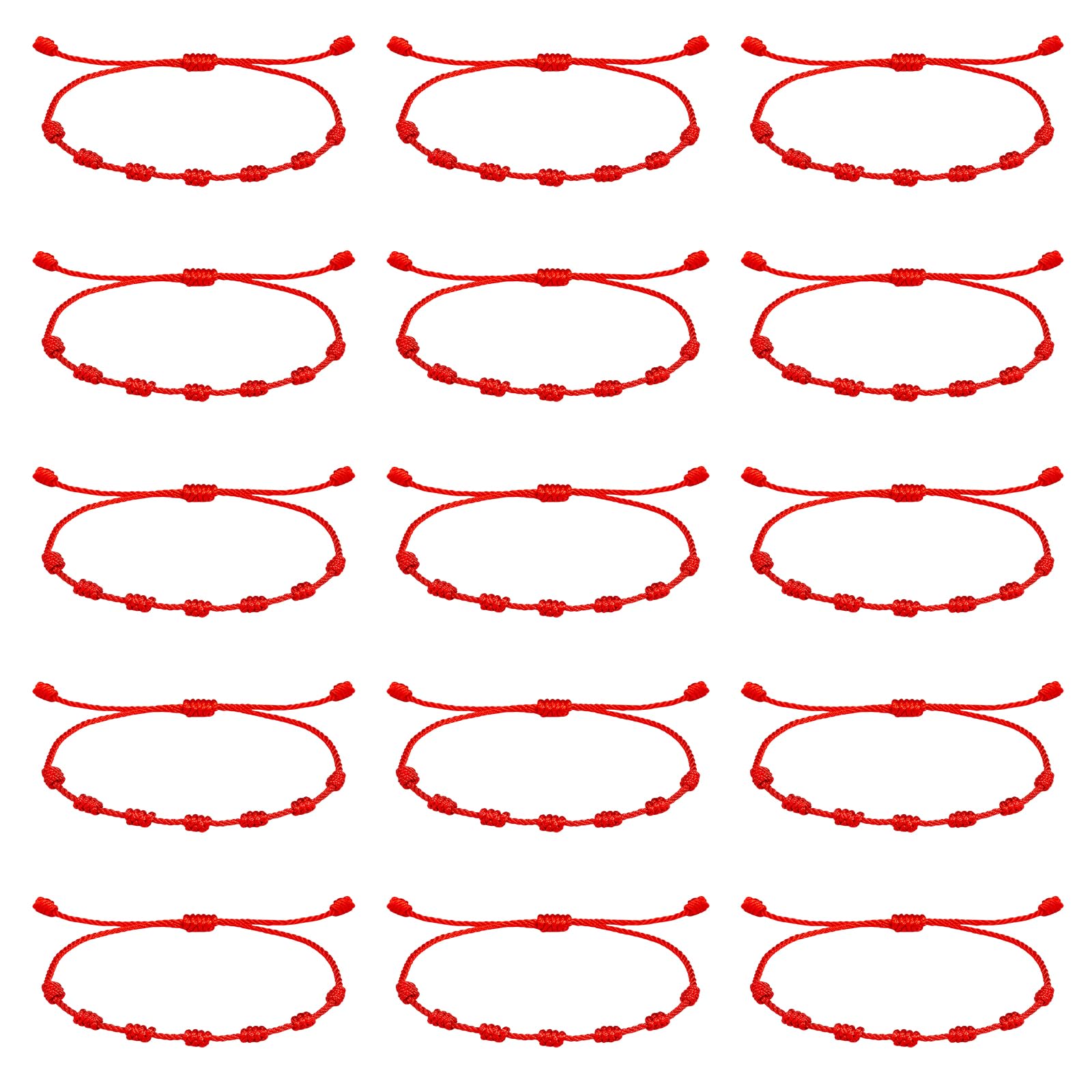 Fantasyon 15 Piezas Pulseras Roja de 7 Nudos, Suerte y Protección, Pulsera Ajustable Hecha a Mano de Hilo Rojo, Amuleto de Hilo para Hombre Mujer Parejas y Amistad