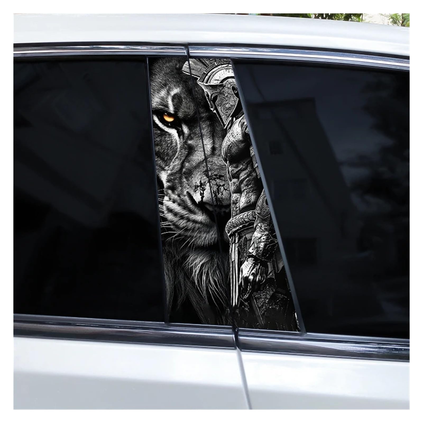 Car Side Decals 2pcs Lion and Warrior Series Stickers Car Door B-Pillar Vinyl DIY Cover Scratches Center Column Decal(Style A)