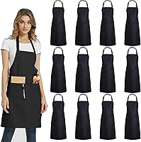 DUSKCOVE 12 Pack Black Bib Aprons with 2 Pockets - Unisex Durable Bulk Aprons for Kitchen, Restaurant, BBQ, Crafts