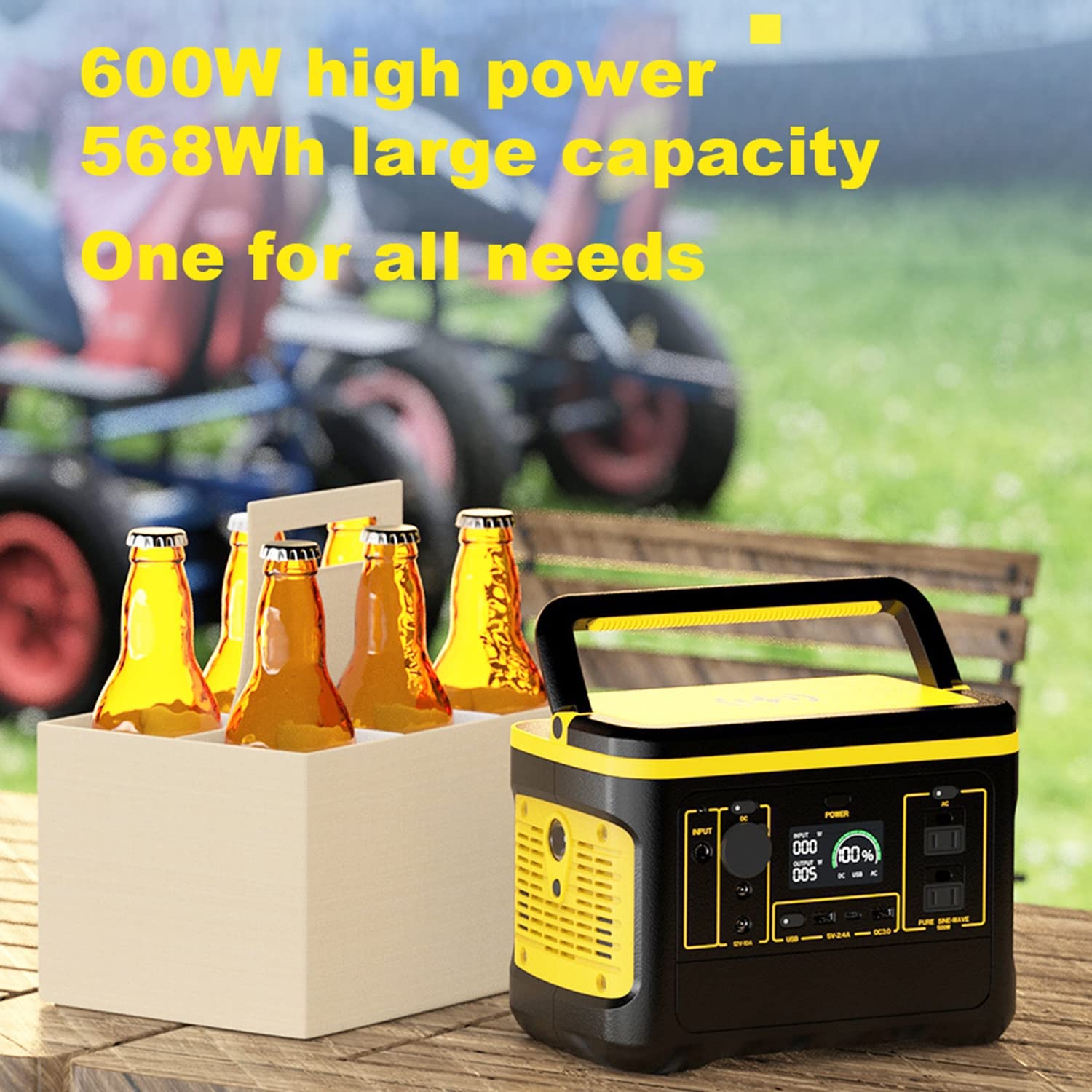 Alimentatore per Batteria Esterna, Caricabatterie per Laptop, con Presa CA 110 V/600 W, USB QC3.0, PD65W, torce a LED per Backup di Emergenza in Campeggio, 100 V