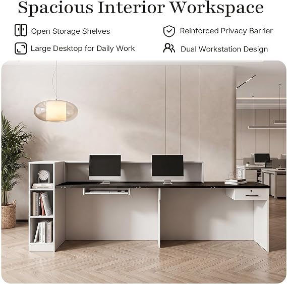 180CM/71 Reception Desk with Counter, Black+White/Left-hand | Lockable Drawer, Keybord Tray, LED, Large Front Reception Counter for Office & Business, Salon, Lobby, Retail, Hotel