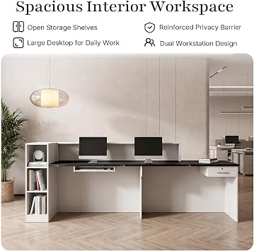 180CM/71 Reception Desk with Counter, Black+White/Left-hand | Lockable Drawer, Keybord Tray, LED, Large Front Reception Counter for Office & Business, Salon, Lobby, Retail, Hotel
