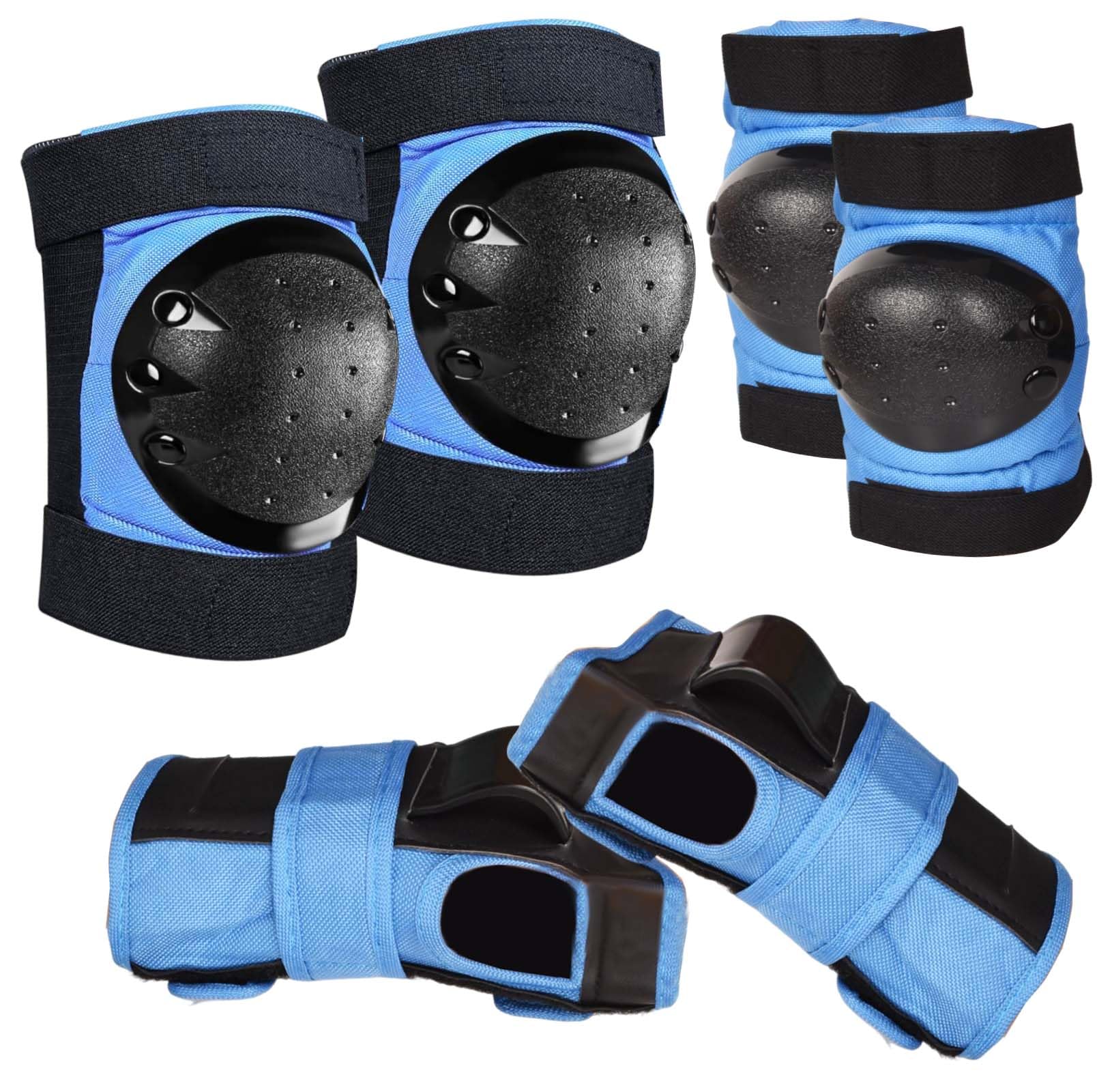 Set Protezioni 6 In 1 Per Bambini 3-7 Anni – Ginocchiere, Gomitiere E Parapolsi Per Skateboard, Scooter, Pattinaggio – Blu, Regolabili E Antishock - 3