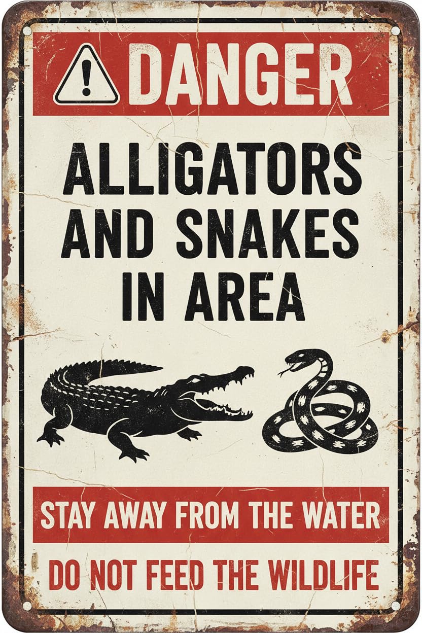 Vintage Metal Tin Sign Warning Sign 8X12 Alligators And Snakes In Area Sign Custom Private Property Signs Outdoor