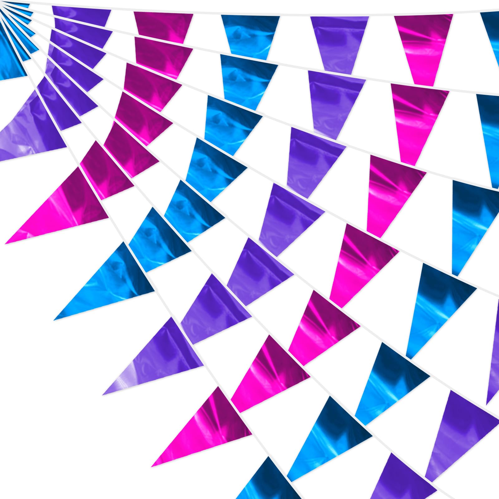 130FT Blue Purple and Rose Red Glitter Triangle Pennant Banner Flag Metallic Bunting Fabric Garland for Christmas Graduation Engagement Anniversary Bachelorette Bridal Shower Valentine's Party Decor
