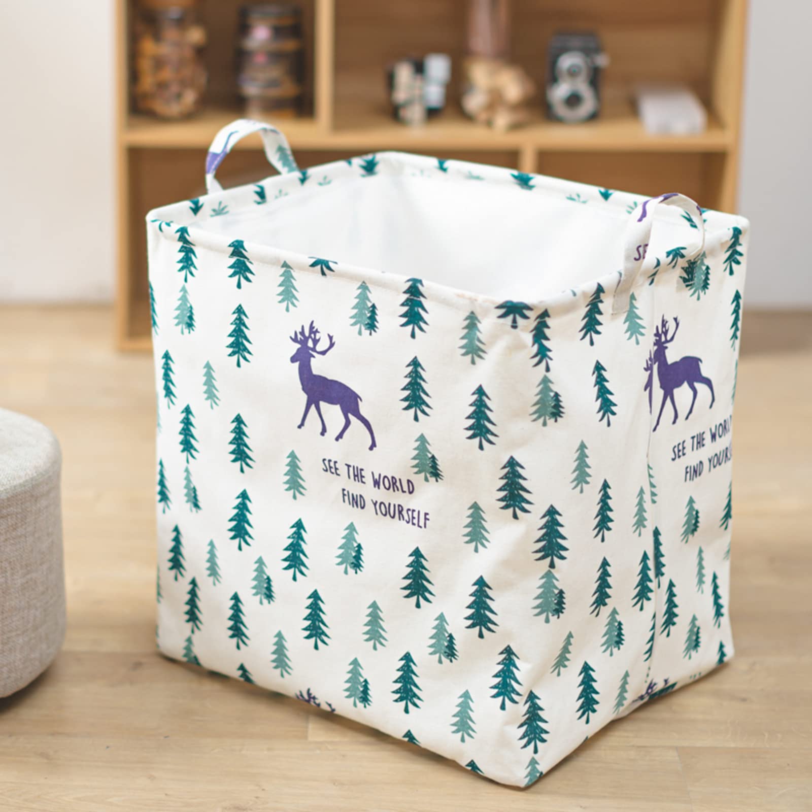 Canvas Storage Basket With Handles,Foldable Waterproof Laundry Basket,Square Toy Nursery Baskets For Bedroom Living Room-F 40x33x40cm(16x13x16inch)