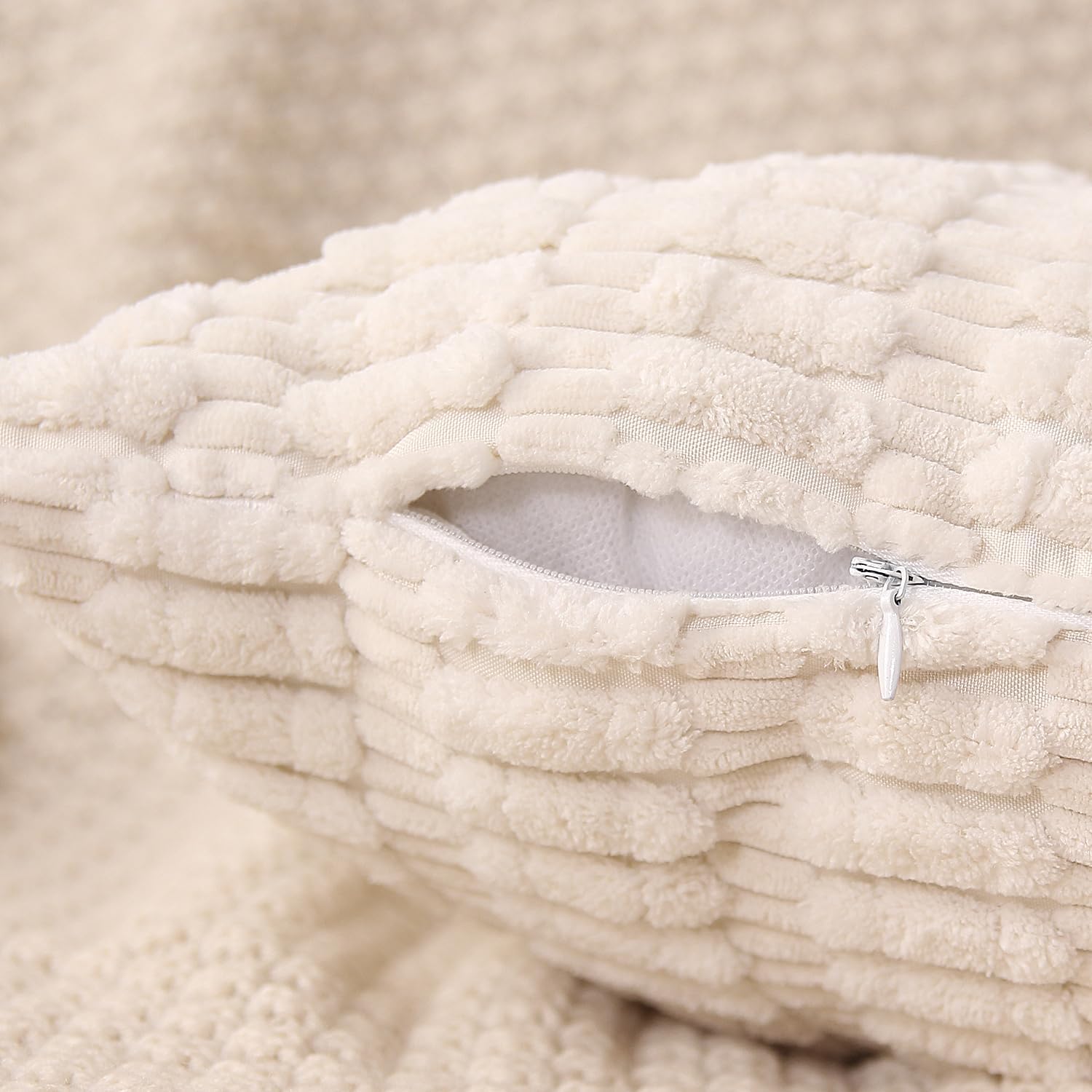 Corduroy Decorative Throw Pillow Covers 12x20 Inch Set of 2 Soft Boho Striped Lumbar Pillow Covers Modern Farmhouse Home Decor for Sofa Couch Living Room Cream White - Image 2