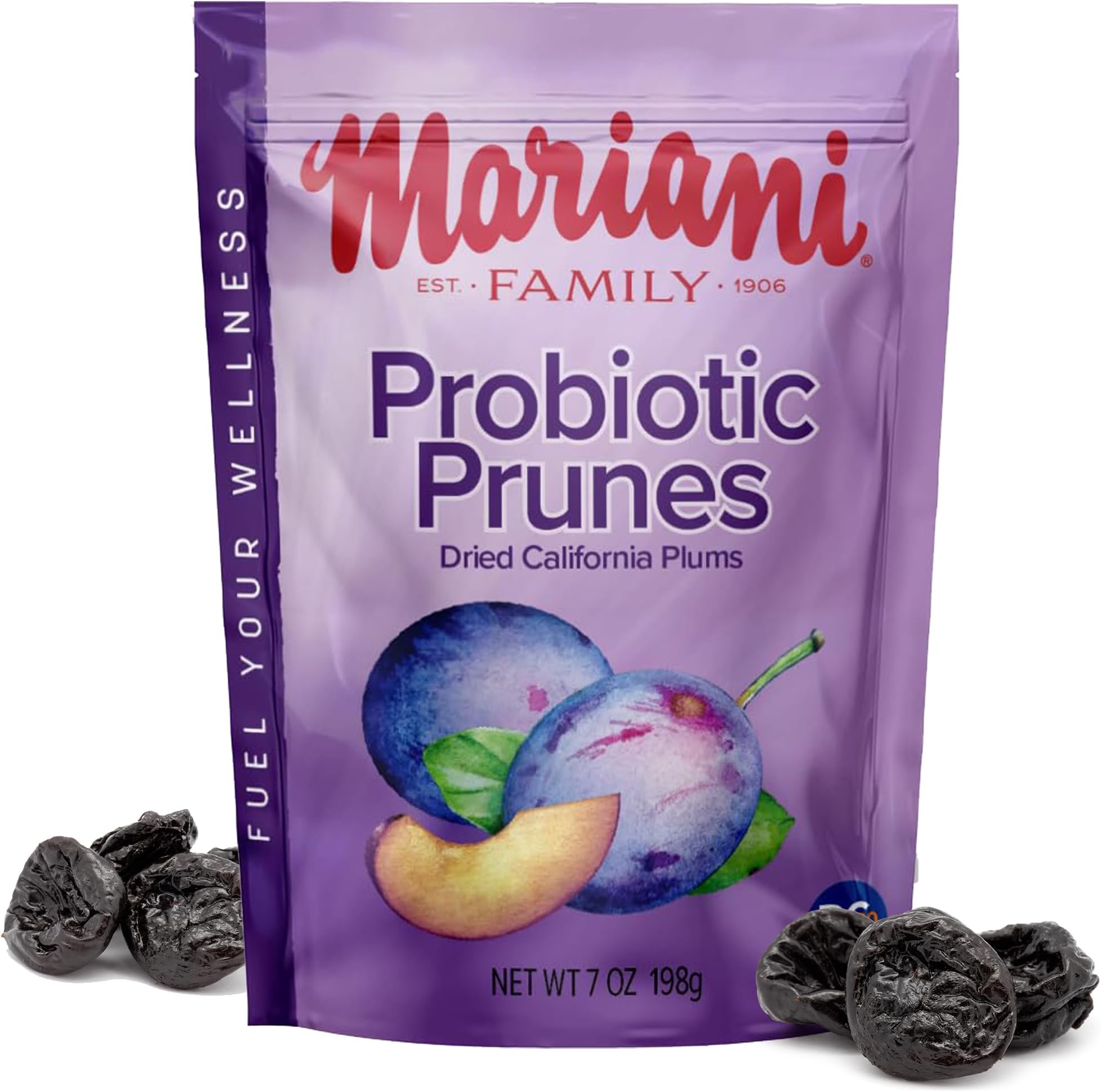 Mariani Probiotic Prunes Pitted Unsweetened, 7oz Bulk Dried Fruits No Sugar Added, Supports Healthy Bones, Immune and Digestive Health