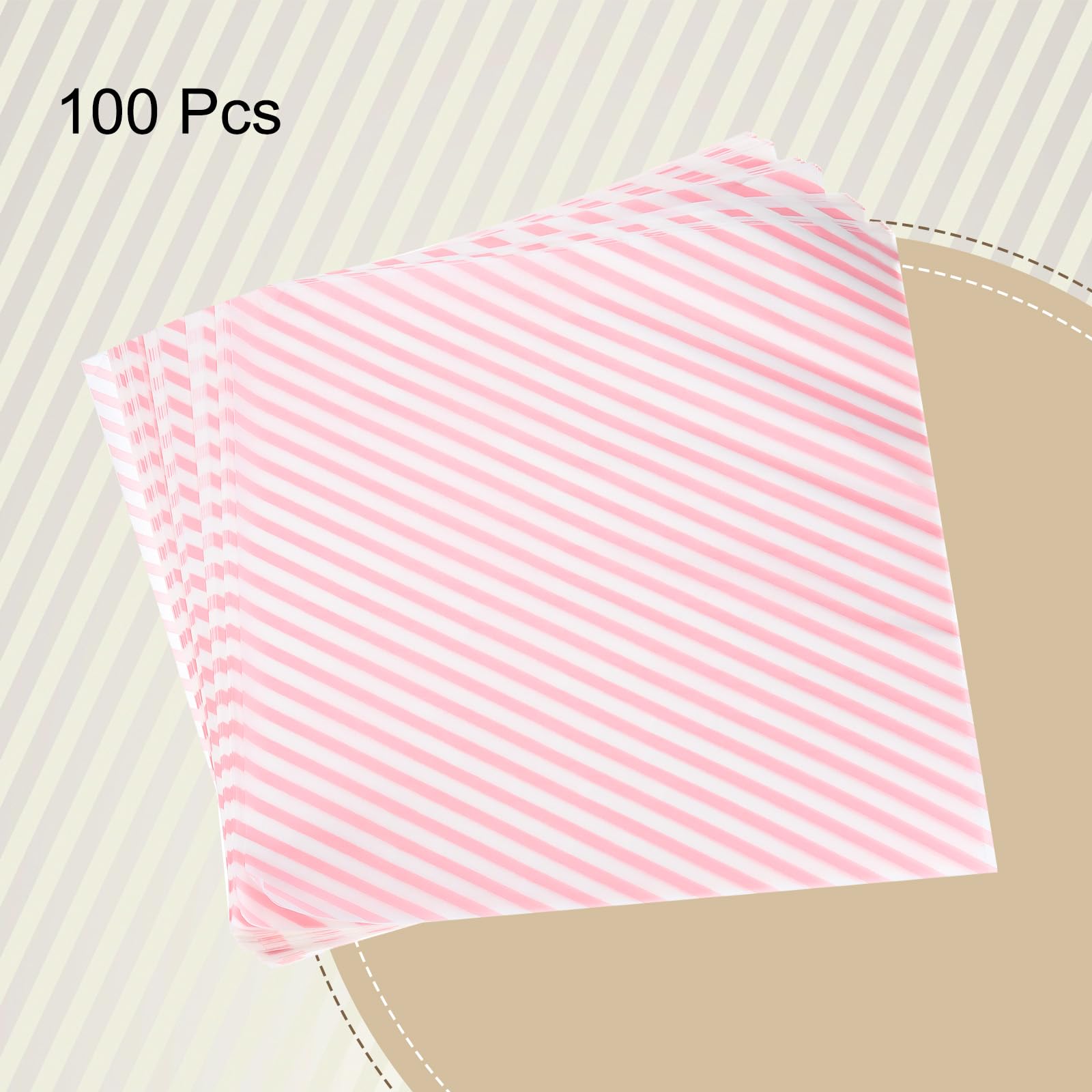 HARFINGTON Wachspapier, quadratisch, gestreift, 30 x 30 cm, ölabsorbierend, für Sandwich, Backpapier, Picknickkorb, Brot, Hamburger, Pink, 100 Stück