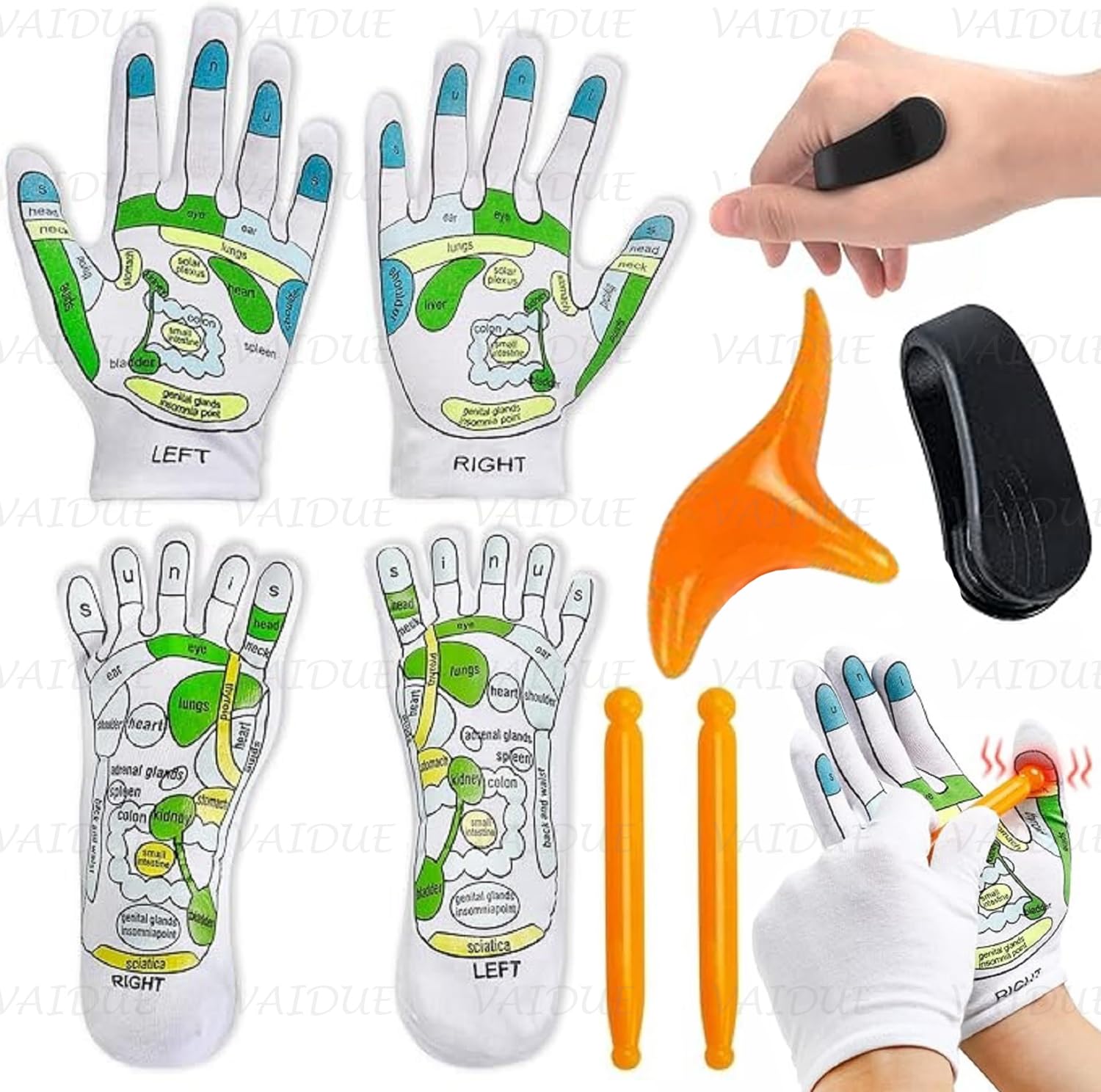 VIVUE Acupressure Reflexology Socks and Gloves Tool Set | Hand Spa And Foot Massage Sock with Massage Rod Foot Point Complete Illustration for Women and Men Tired Relieve (B0D6RCKN3L) Amazon Price History, Amazon Price Tracker