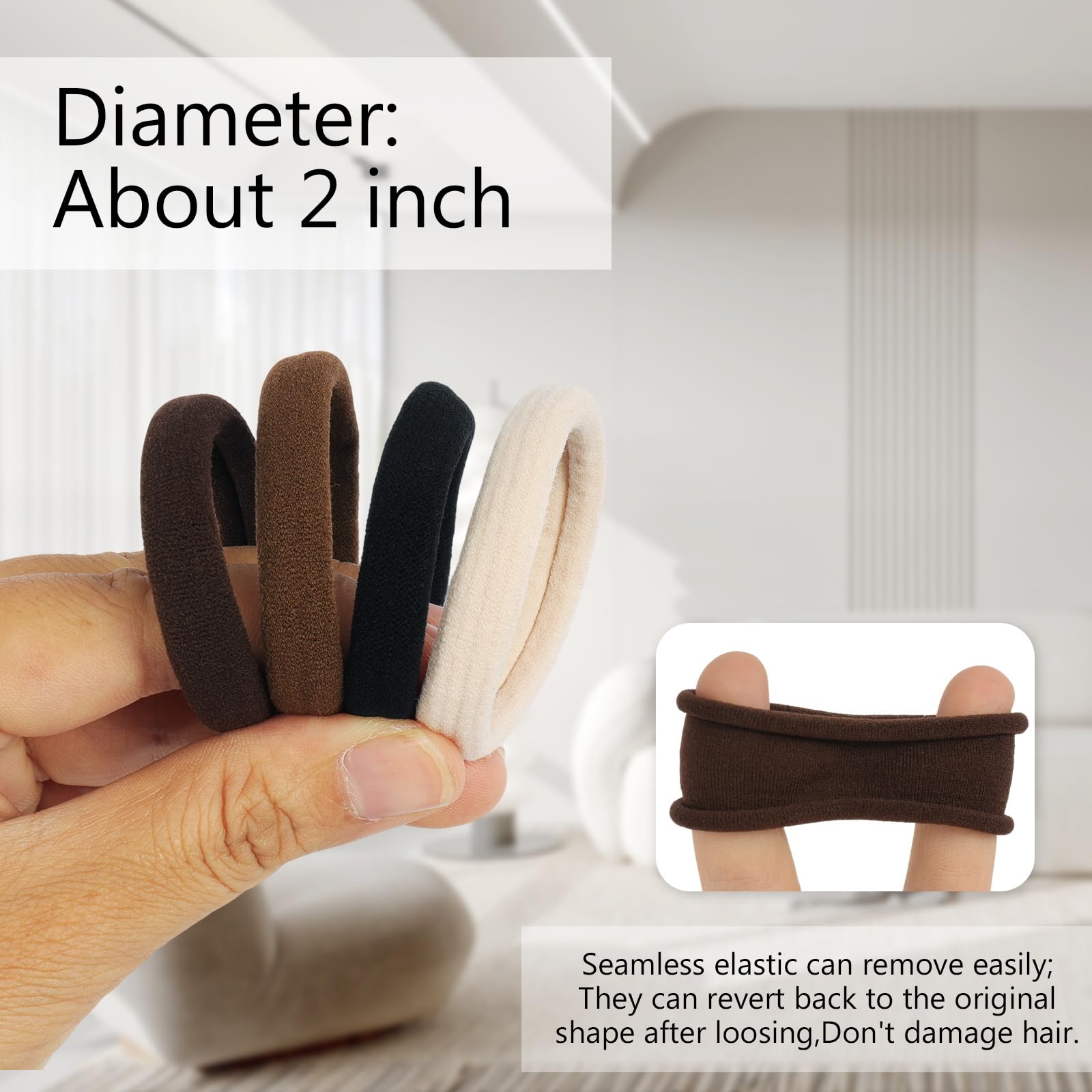 JIAYUE100Pcs Hair Ties,Soft Cotton Seamless Hair Bands For Thick Thin Hair Large Ponytail Holders Hair Elastic Hair Ties Women Girls No Damage Hair Acces - View #3