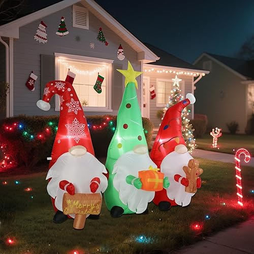 Miniatura 7 de Gnomos de Navidad inflables de 5 pies para decoración al aire libre, gnomos inflables con letrero y hombre de jengibre con luces LED integradas,