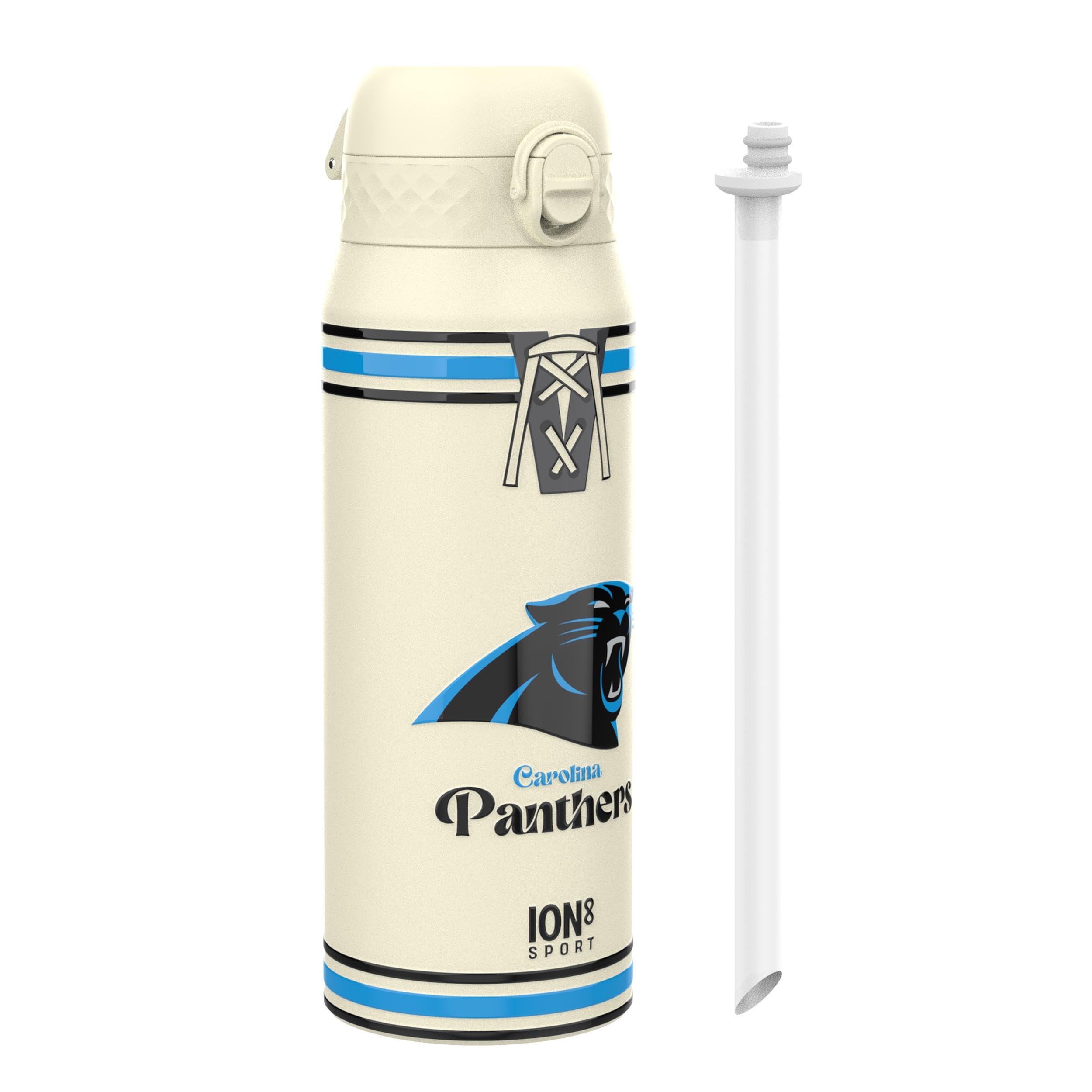 NFL Carolina Panthers Sports Thermal Water Bottle with Removable Straw, 750ml/24oz, Leak Proof Insulated Drinking Bottle, Easy to Open, Secure Lock, Dishwasher Safe, Flip Cover, Metal Water Bottle