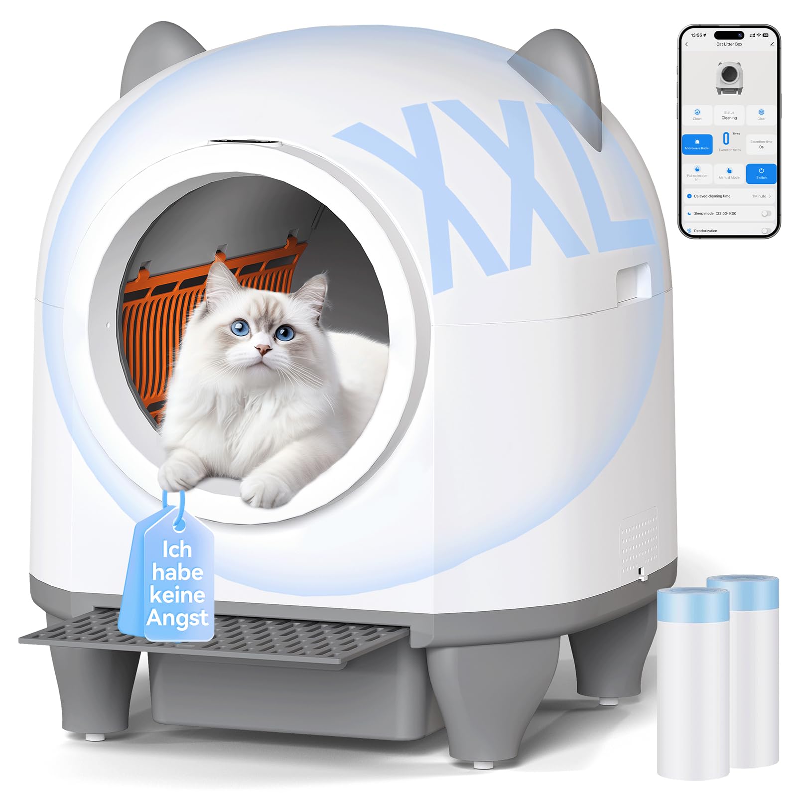 Devoko Katzenklo Selbstreinigend,Niedliche Katzenohren,Automatische Katzentoilette XXL,Fernsteuerung,groß Raum,Sicherheit, Anti-Geruch,90L cat Litter Box,Elektrisches katzenklo für Mehrere Katzen