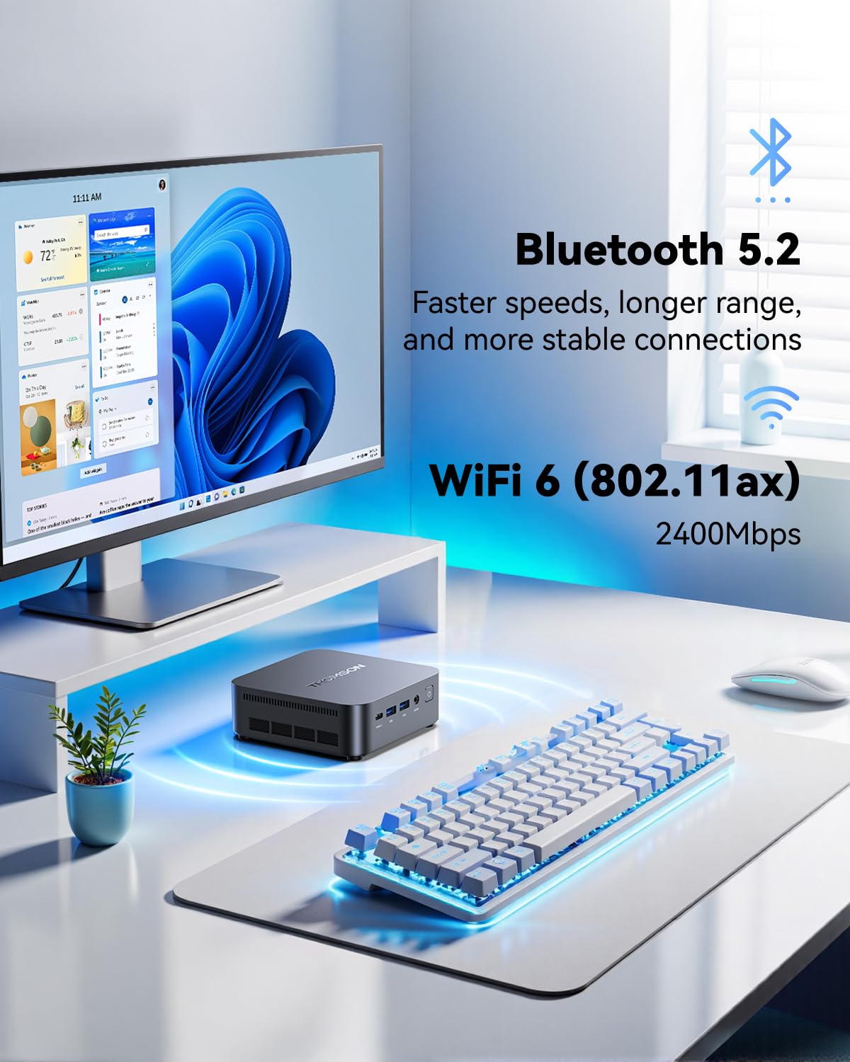 Thomson K3 Mini PC Ryzen 7 7730U (8C/16T, fino a 4,5 GHz), 16 GB DDR4 512 GB SSD Mini Computer Desktop con WiFi 6, BT5.2, Triplo display 4K, VESA per Ufficio, Design, Scuola