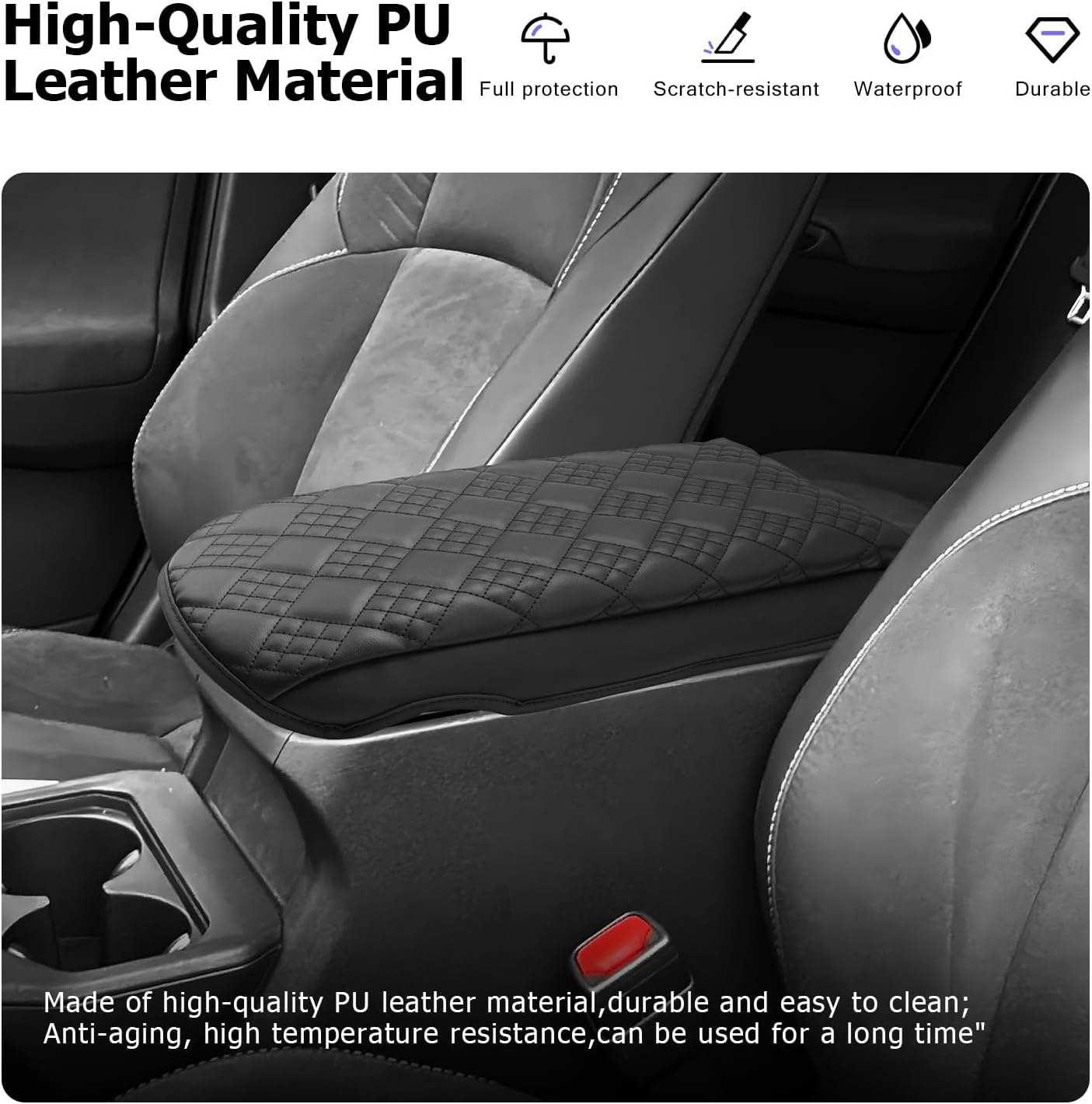 LUWU 2026 Toyota bZ Woodland Center Console Cover Compatible with 2026 bZ Woodland Accessories CHR/BZ Armrest Cover Armrest Console Cover PU Leather Material (Thick Black)