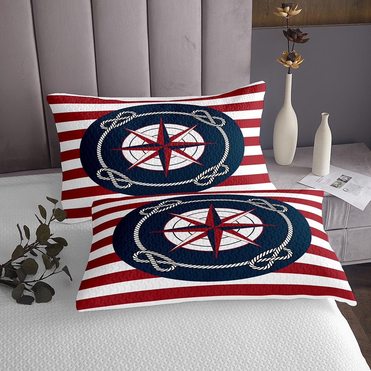 Juego de colcha con brújula para niños, tamaño King, diseño de pirata, mar, aventura, ancla marina, colcha acolchada para mujeres y hombres, decoración de habitación