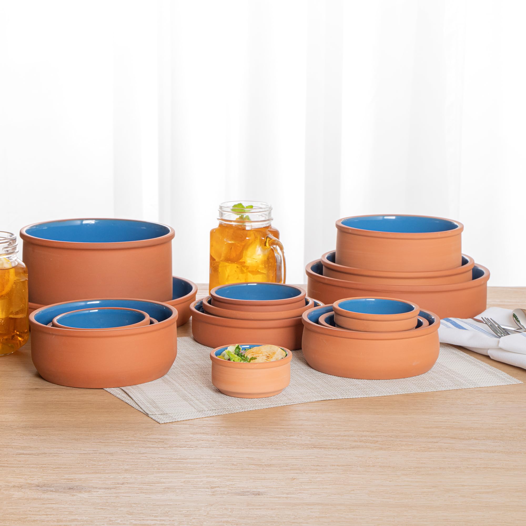 Restaurantware -Terra Tek - Cazuelas in terracotta, 76,5 g, 10 pentole in argilla smaltata blu per cucinare, pronte per il forno, microonde, pentole in terracotta, lavabili in lavastoviglie, per