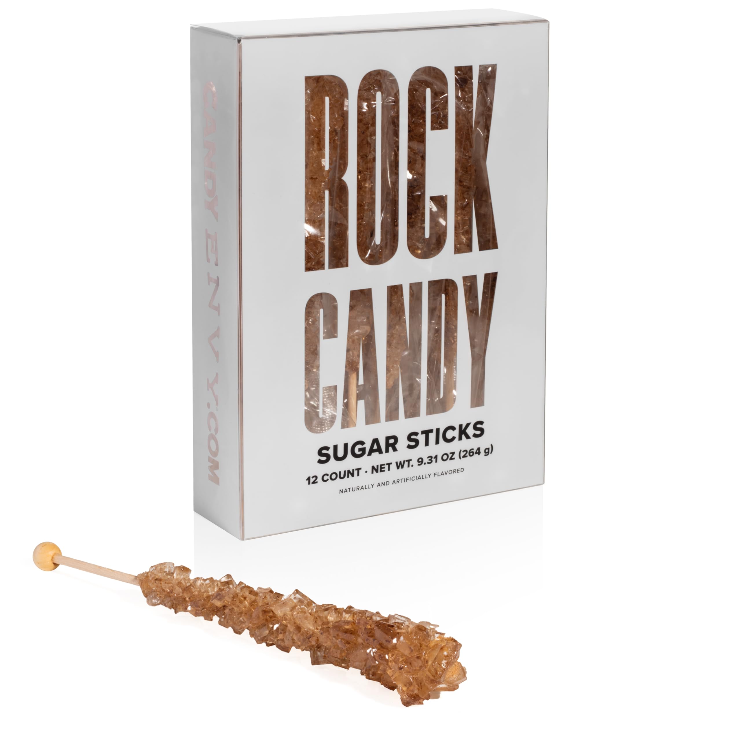 Amber Rock Candy Sugar Sticks - Root Beer Flavored - 12 Individually Wrapped Brown Candy