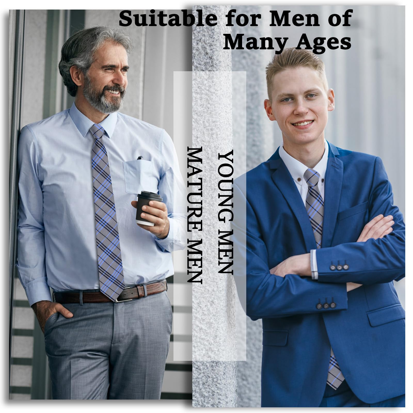 Corbatas a cuadros a rayas para hombre, 3.15 pulgadas, corbata clásica para hombre, para fiestas, reuniones, conferencias, cenas, negocios, escuela, boda, Gris azulado 5