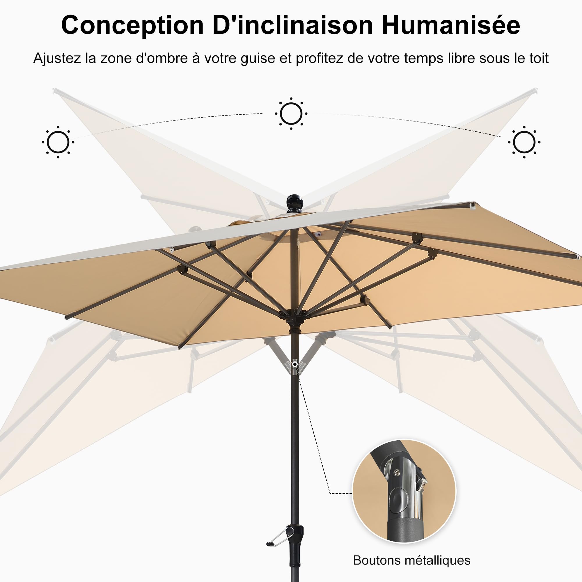 PURPLE LEAF Parasol Balcon 180 x 270 cm Rectangulaire Beige Anti-Rouille | Structure renforcée, Anti-vent, Résistant aux intempéries, Polyester 200 g/m², 8 Baleines robustes, Mât en aluminium, Jardin