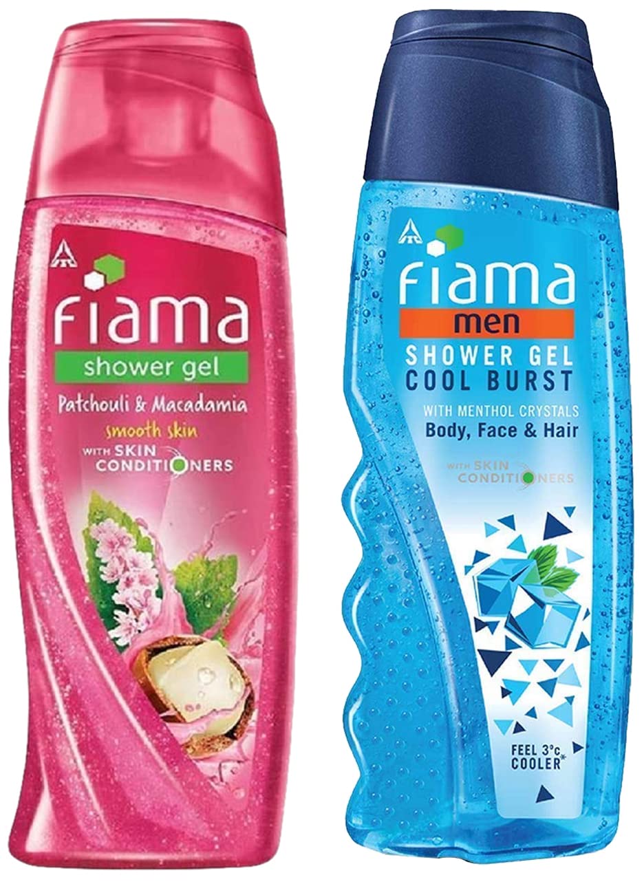 Fiama Shower Gel Patchouli & Macadamia, Body Wash With Skin Conditioners For Soft Glowing Skin, 250ml & Men Cool Burst Shower Gel, 250ml
