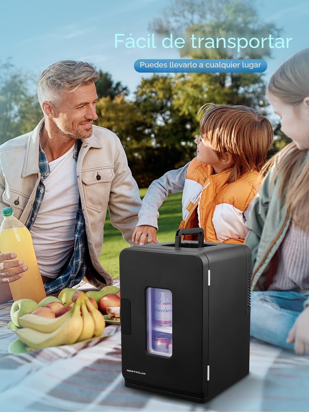 NORTHCLAN Mini Nevera Portatil, 15L Mini Frigorifico, 12V/230V, Funciones Enfriar y Calentar, Mini Frigorífico para Coches, Oficinas y Dormitorios, Cosméticos y Cervezas, Modo Max y ECO, Negro