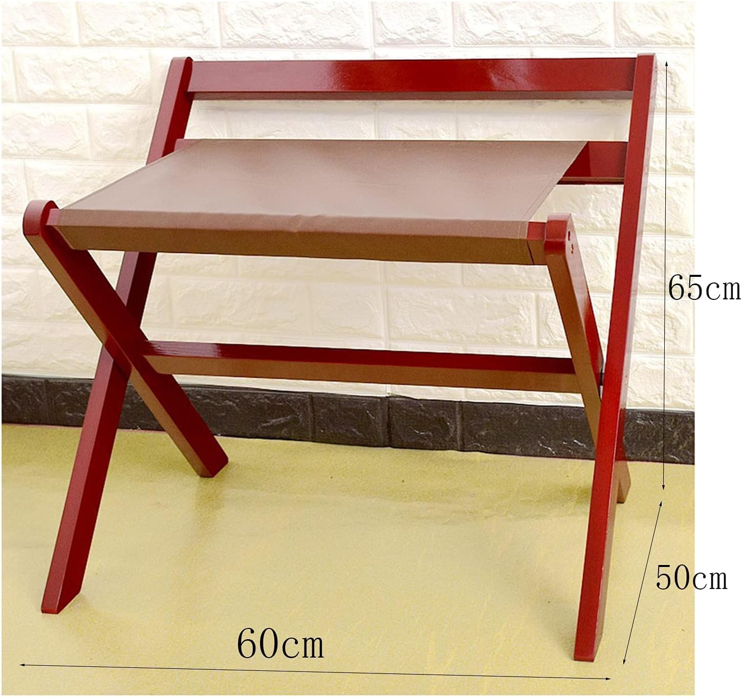 Folding Wooden Luggage Rack with Nylon Webbing - No Assembly Required, Ideal for Hotels, Rentals, Guest Bedrooms - Sturdy Luggage Stand with Backrest, Space-Sav,Black-60cmx50cm x65cm
