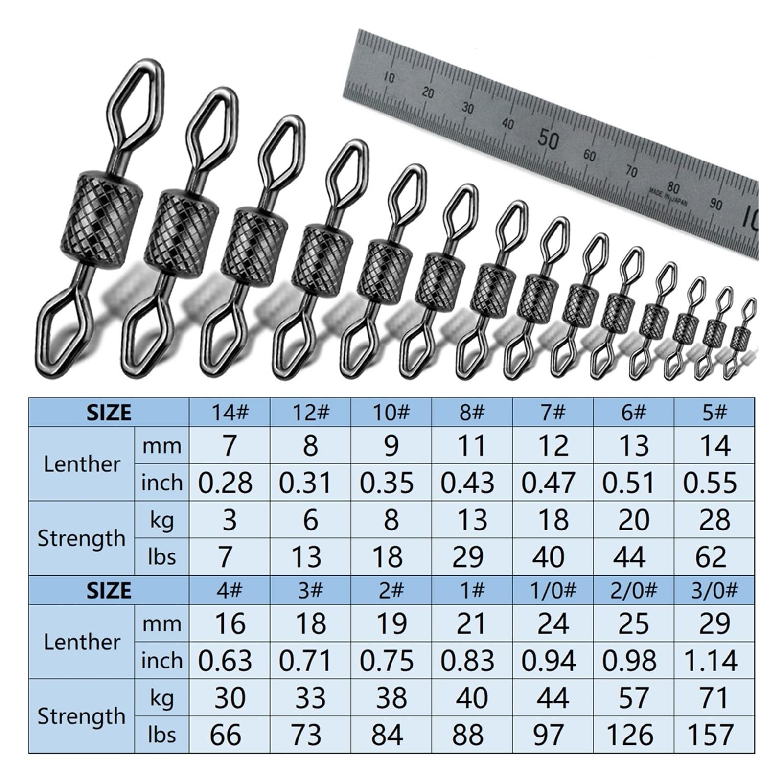 Angeln Barrel Wirbel 25~100 Stücke Rolling Wirbel Angelschnur Stecker Kugellager Wirbel Solide Ringe Karpfen Angeln Zubehör(Size2-0 25mm 57kg,100 Pcs)
