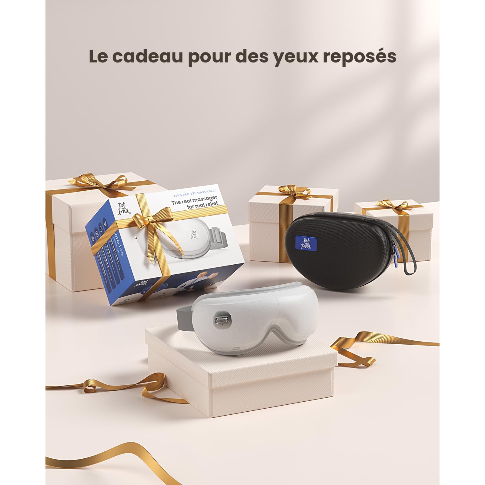Bob and Brad Zero Pro Masseur oculaire silencieux avec chaleur et froid, masque massage yeux pour migraine, sécheresse et fatigue, cadeau femme et homme