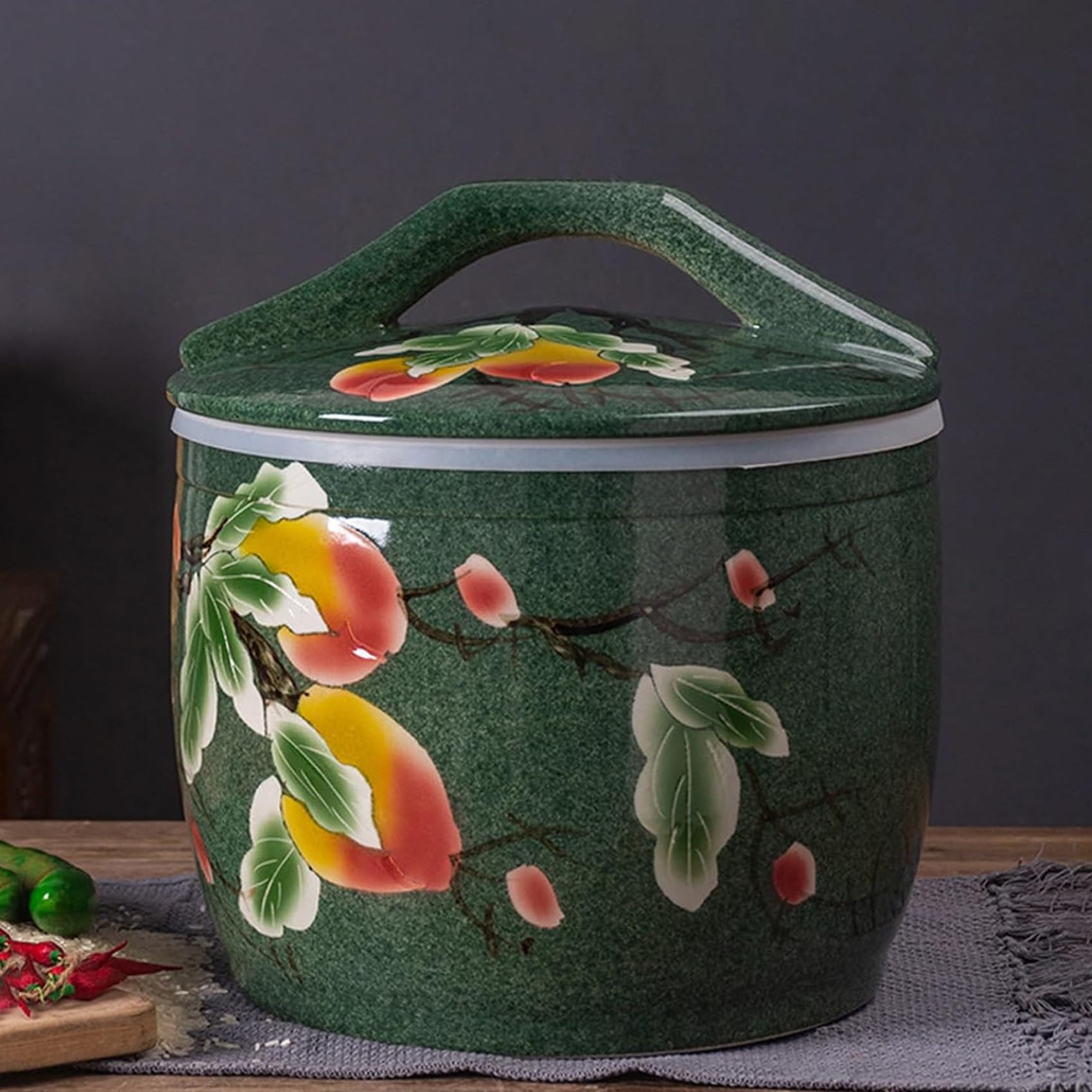 Hlixzoy Ceramic Rice Bucket with Handle – Chinese-Style Household Grain Storage Container, Airtight Cereal Dispenser for Grains, Snacks & Pantry Decor