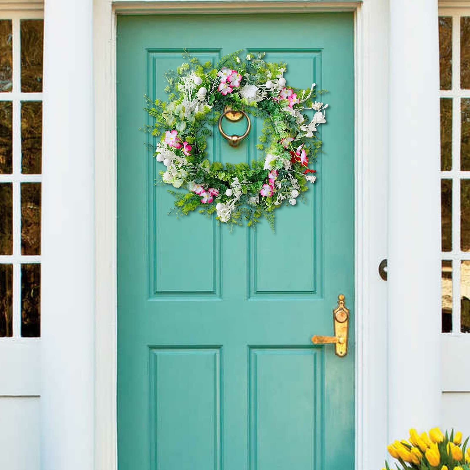 Corona De Flores Artificiales para Puerta De Entrada, Corona De Verano para Puerta De Entrada, Corona De Eucalipto Verde De Verano, Decoración De Flores De Mariposa para Boda, Pare
