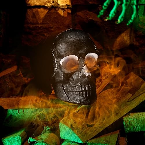 Miniatura 6 de Shimeyao Registro de metal ignífugo de 9 x 6.7 x 6 pulgadas, calavera, tronco de gas imitado para chimeneas de interiores y exteriores, piedra para