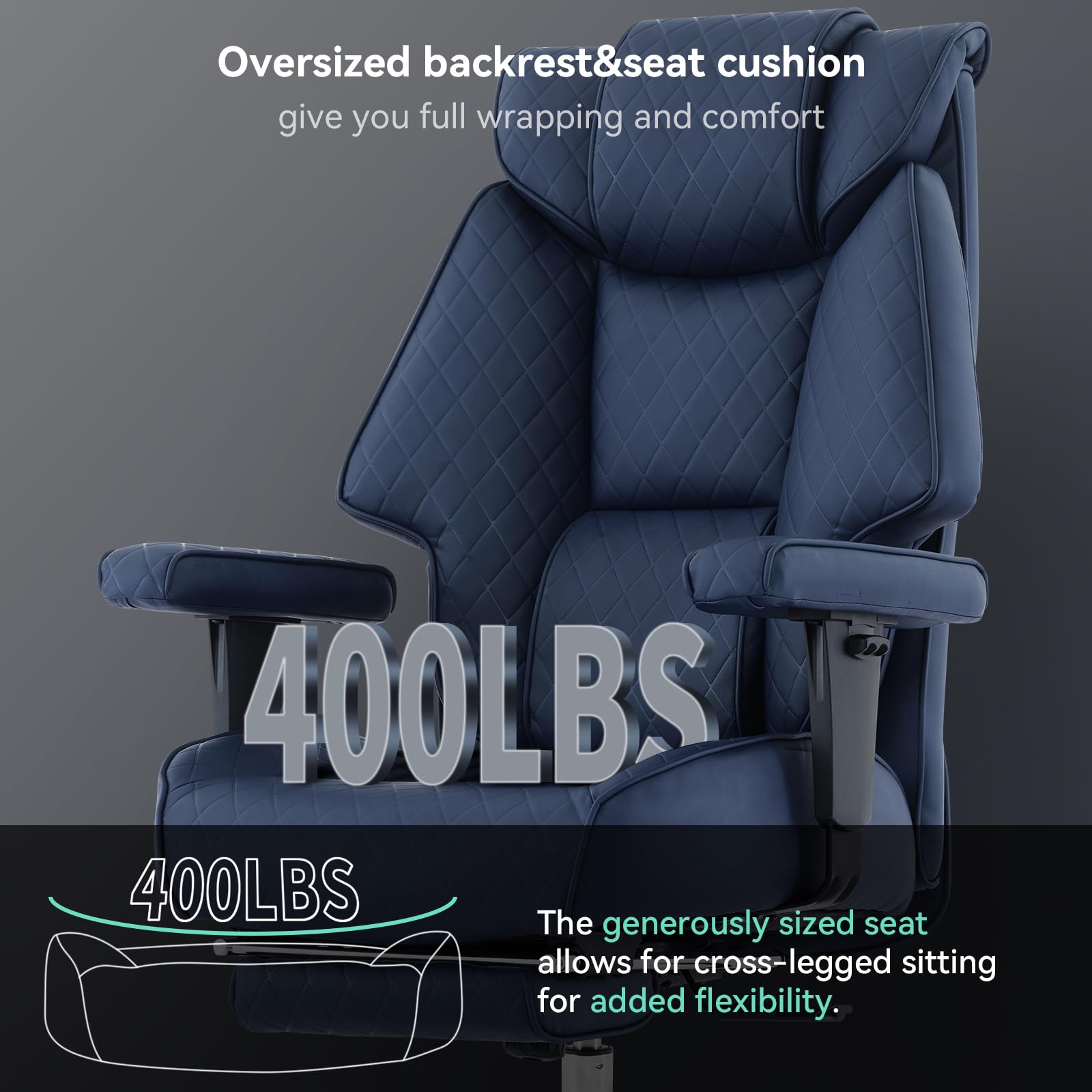 Big and Tall Office Chair with Footrest, PU Leather High Back Executive Office Chair 400lbs, Ergonomic Computer Chairs Lumbar Support for Heavy People (Blue)